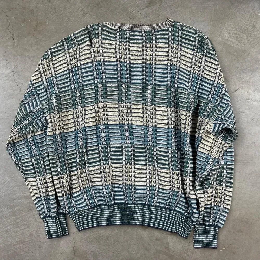 Vintage Croft & Barrow blue and white plaid cotton, acrylic & nylon sweater